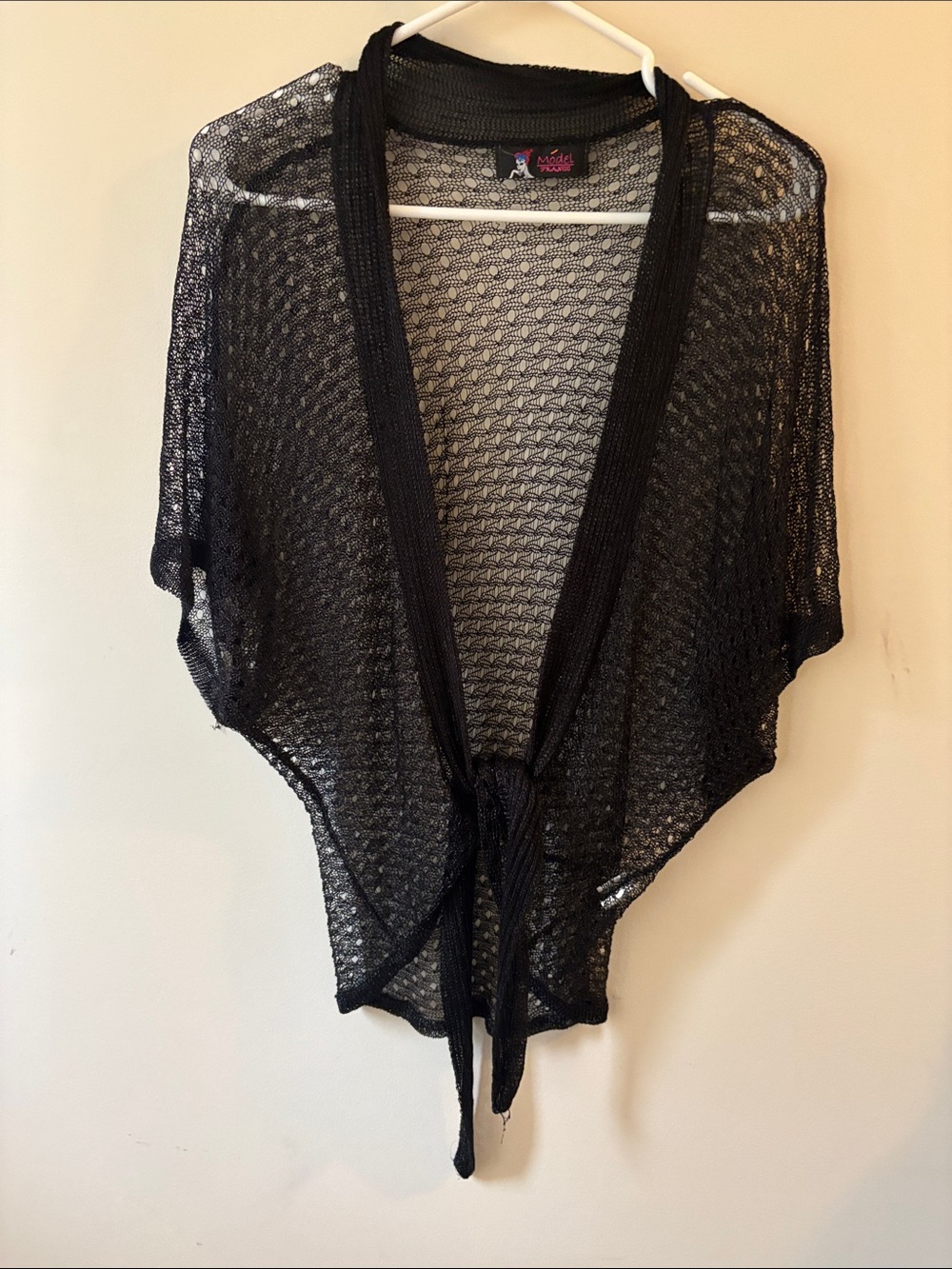 Tie-Front Sheer Open Knit Cardigan - Black